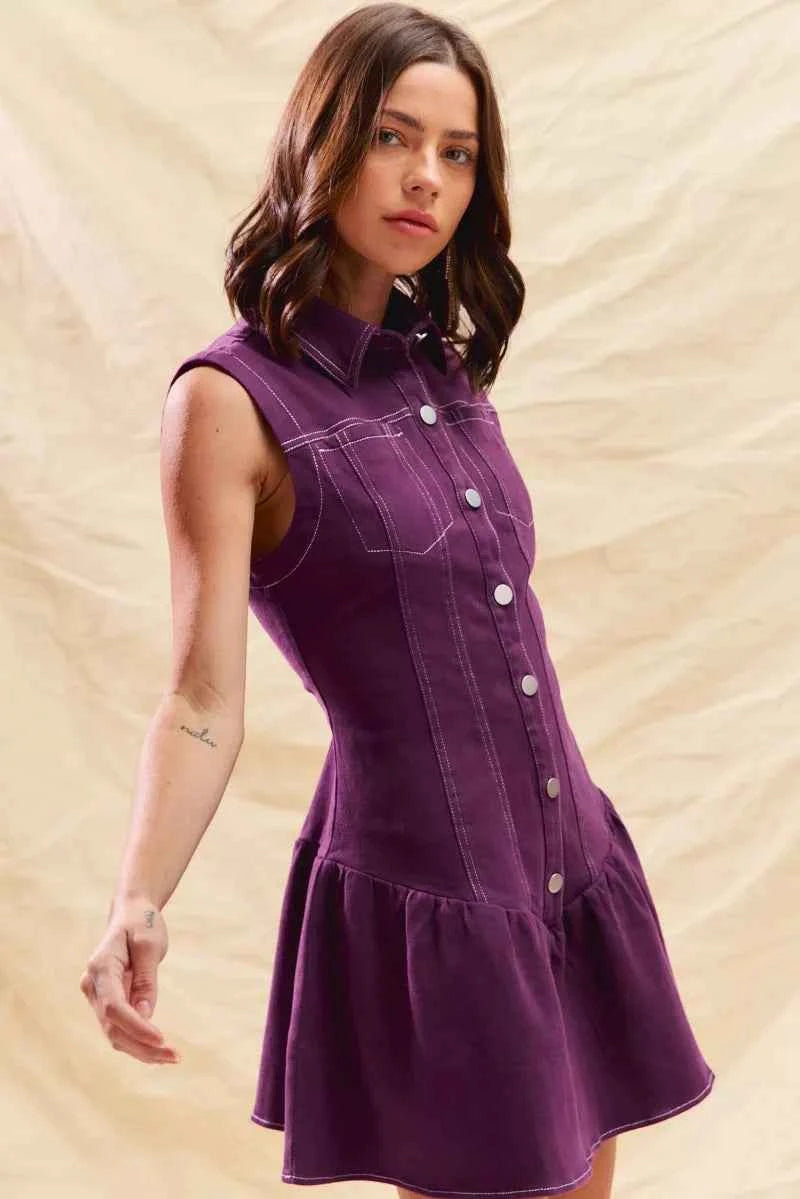 SO ME Button Down Sleeveless Collared Game Day Mini Dress 8150d770bf4744b2bd88ecfff6e21ec0-Max-Origin