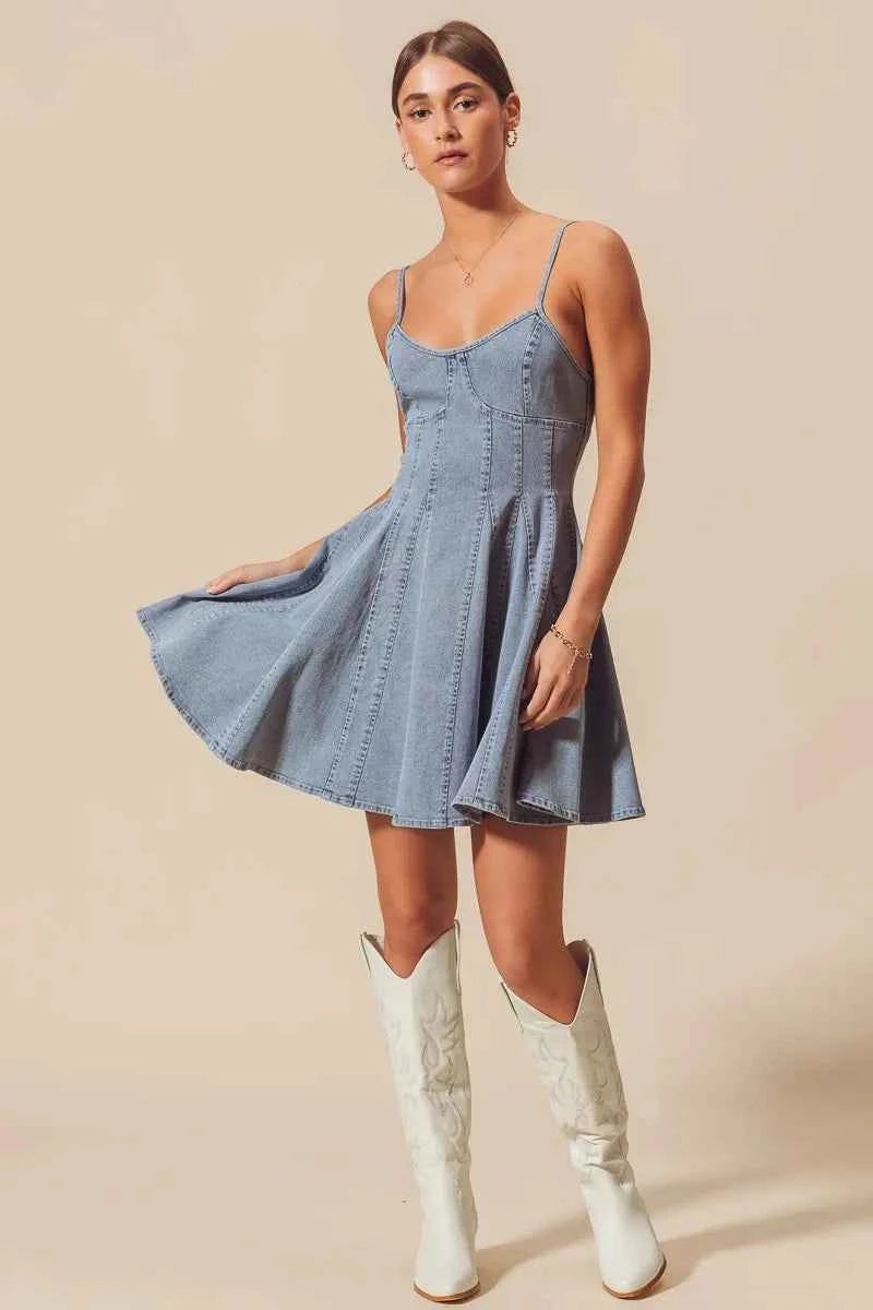 A Line Fit and Flare Denim Mini Dress 8150dcd99d3d4f99ae8cb3916f497ca4-Max-Origin