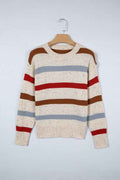 Vivienne Shoulder Heathered Knit Sweater Beige Stripe 8152e1ba-431a-43aa-a209-d646a50e968b