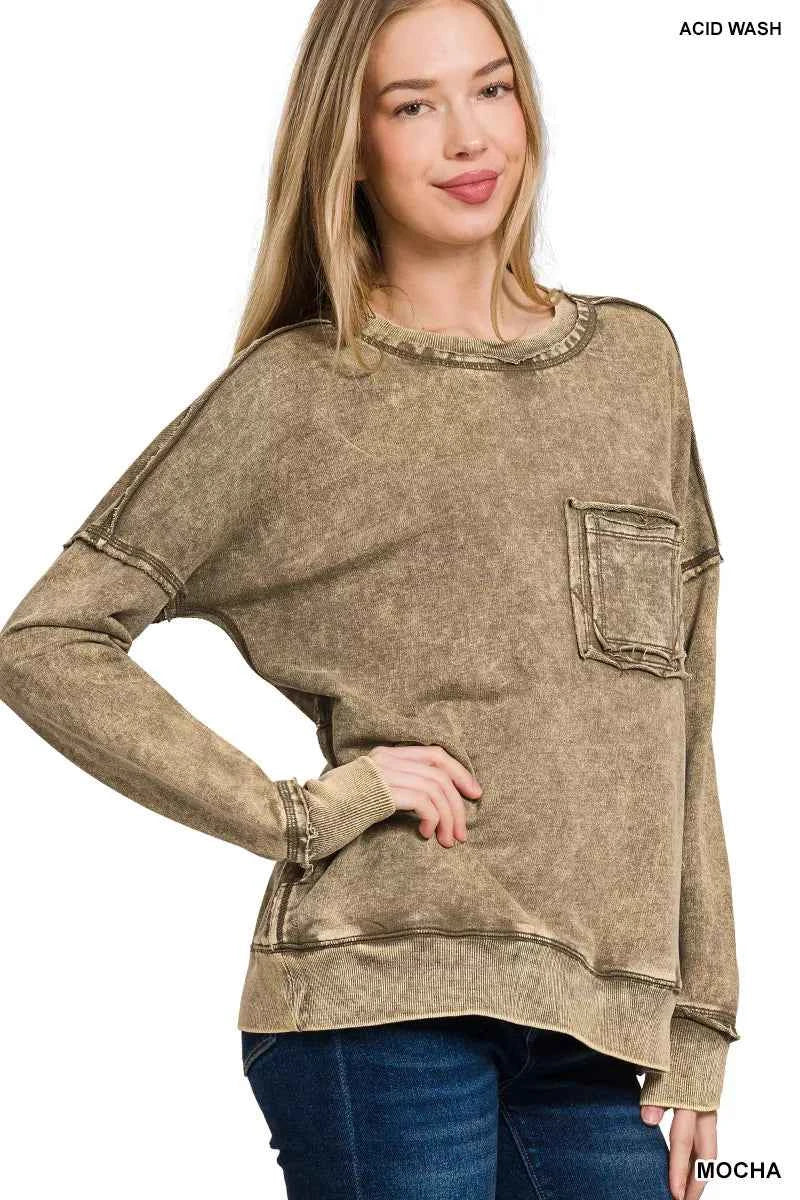 Zenana French Terry Washed Raw Edge Front Pocket Pullover 8163d049-ddd4-48d3-b7cf-58a28cebc24f-Max-Origin