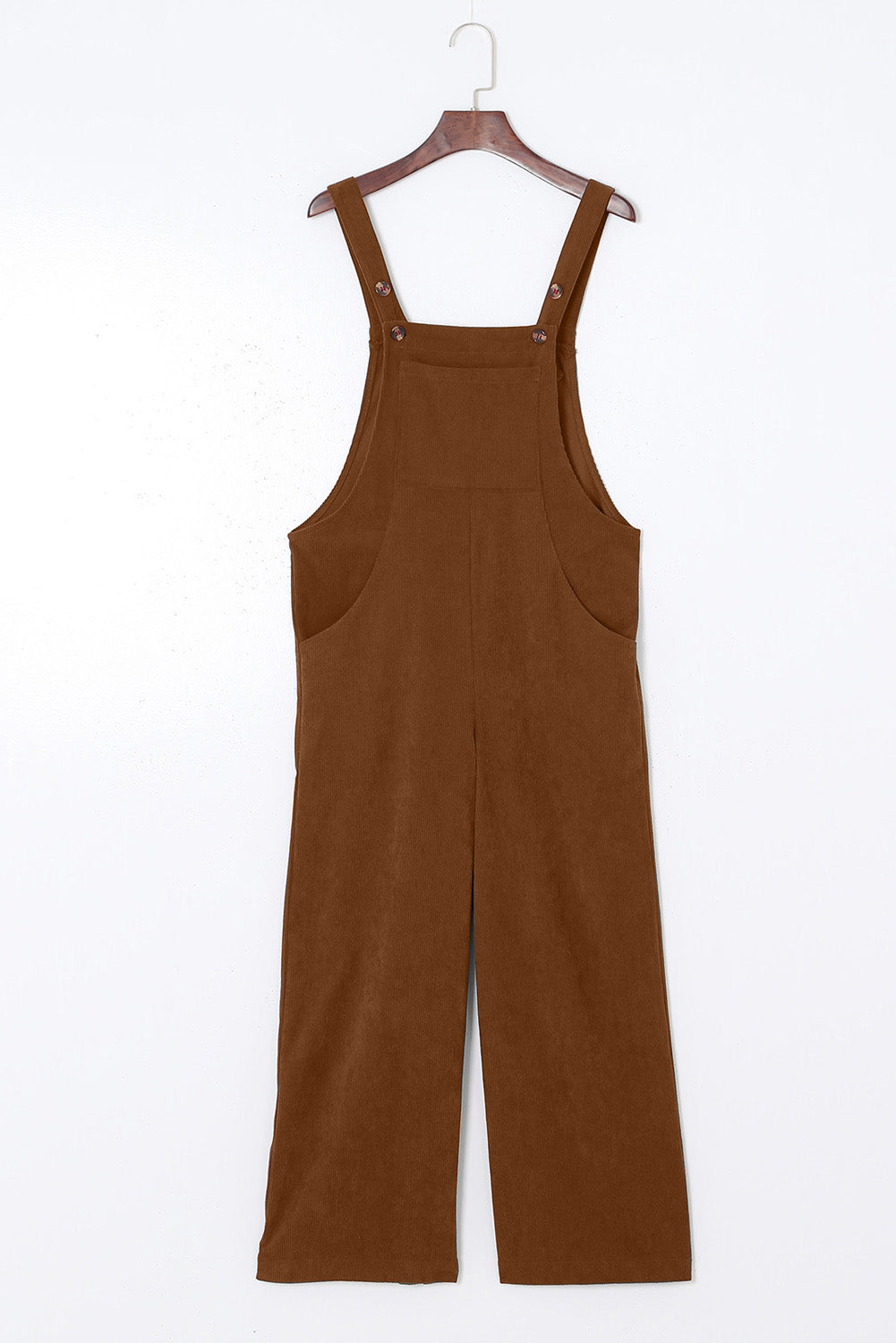 Brown Solid Color Corduroy Wide Leg Bib Overalls 81699aa0188ad71b