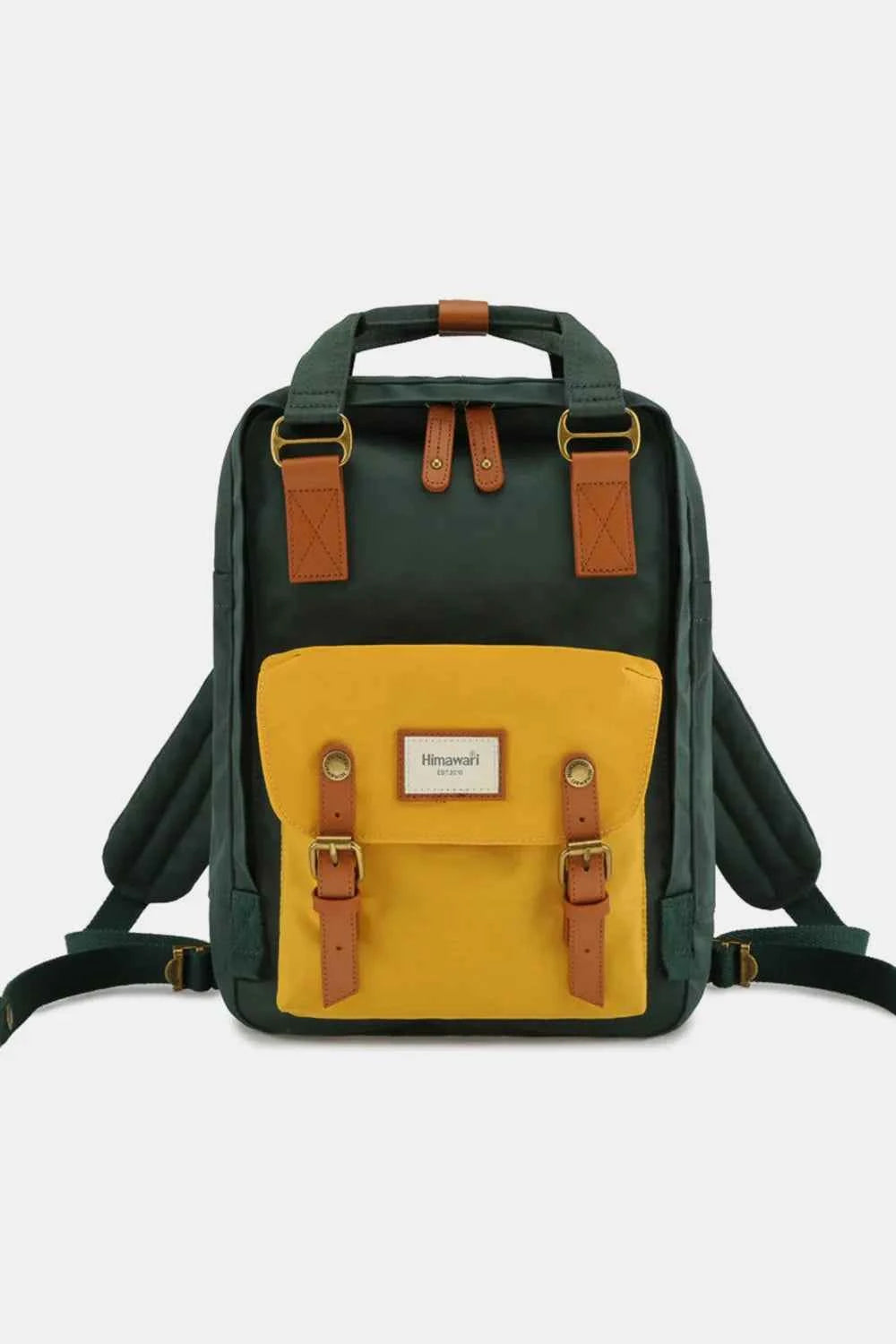 Himawari Contrast Waterproof Nylon Backpack Bag Green Yellow One Size 8170fc79-16af-4c66-88be-ababdf472d02-Max