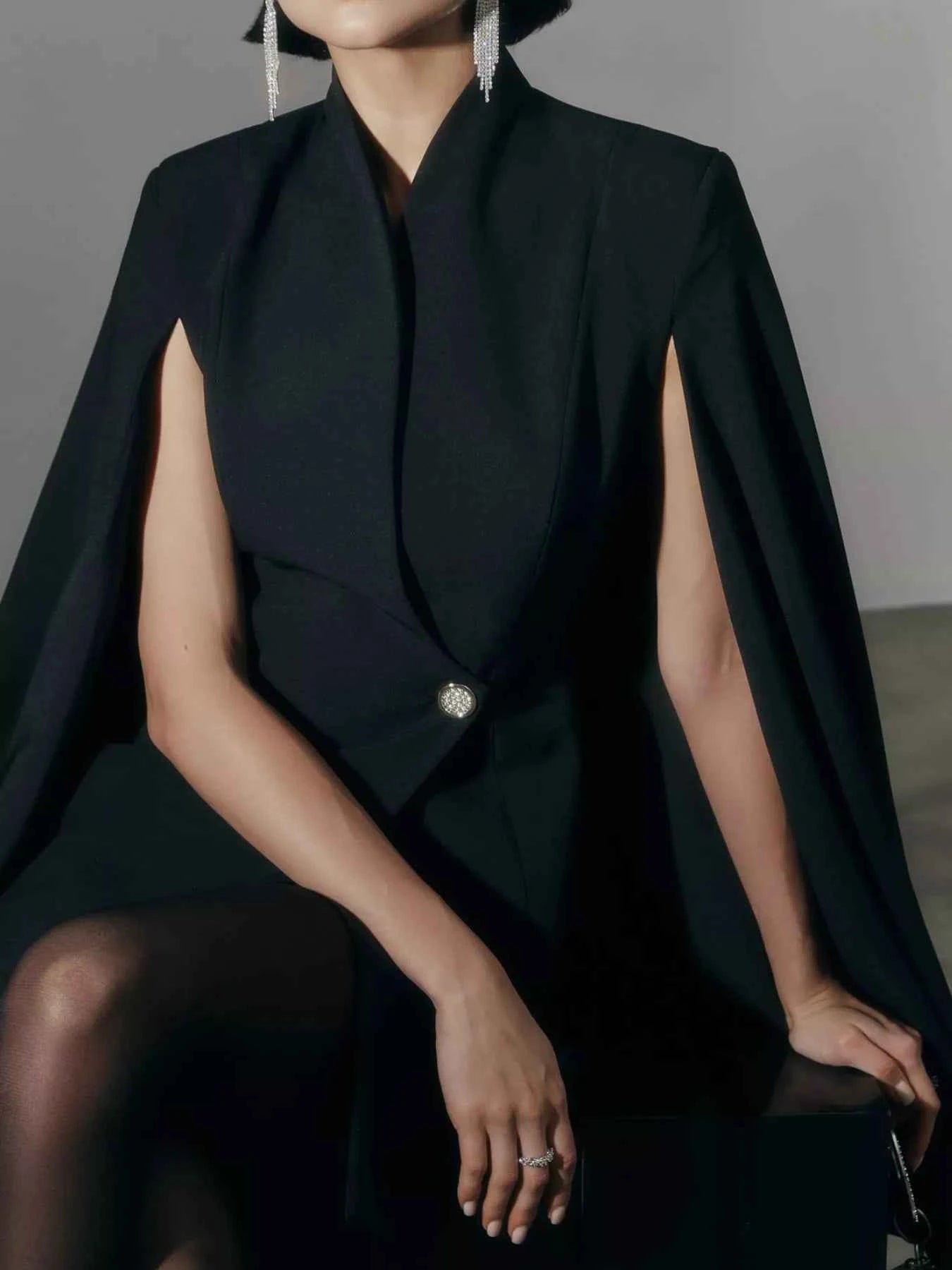 One Button Fitted Mini Blazer Dress with Cape Sleeves 81778f50-fd86-4459-a56f-fe8134e810c2-Max-Origin