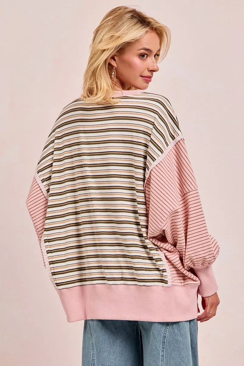 BiBi Stripe Mixed Top With Cut Edge And Reverse Outseam 8178b34522644553b42528f638b42ded-Max-Origin