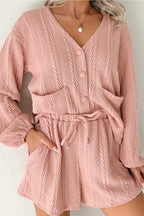 Gossamer Pink Cable Knit V Neck Cardigan Shorts Set 8179fa92076c35ce