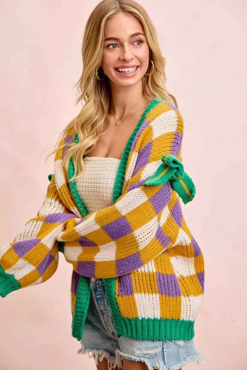 BiBi Mardigras Checker Board Front Open Cardigan 817a5fb93ca247908b37b349c5a63236-Max-Origin