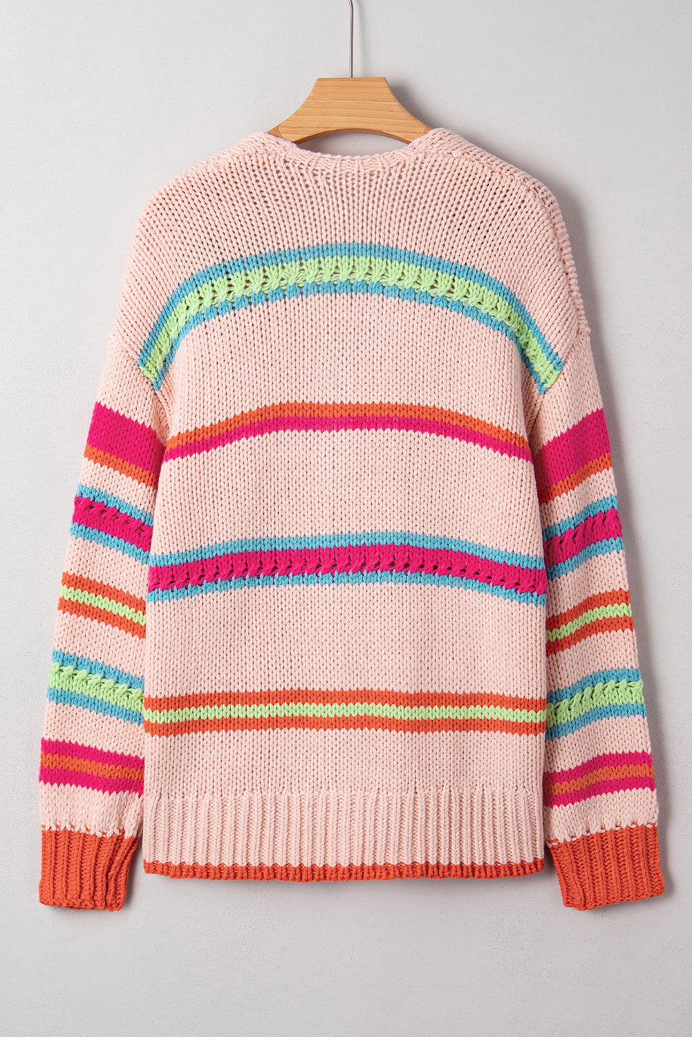 Multicolour Open Front Striped Colorblock Knit Oversize Cardigan 8180568bc6dfe738