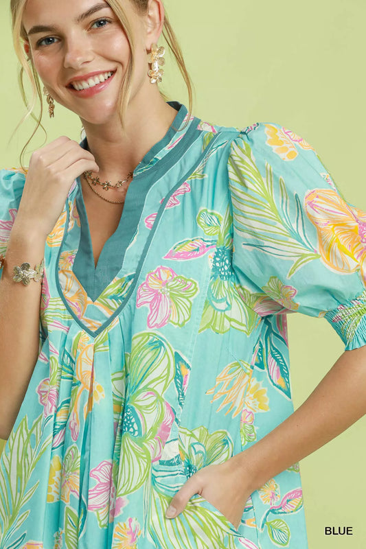 Botanical Print Dress with Smocked Cuffs 818abe1e-e941-4337-8a0b-487590c86449-Max-Origin