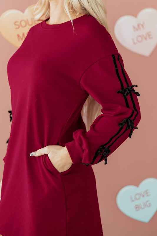 Valentine Bow Tie Long Sleeve Sweatshirt Dress 818cc7f5-1ce1-4a8e-ae19-a092d3d0dd26