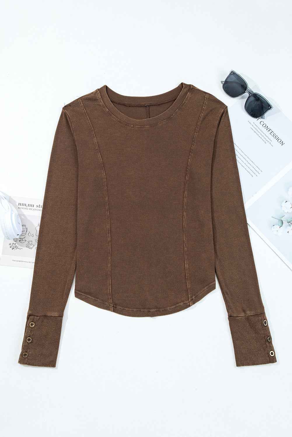 Burgundy Exposed Seam Ribbed Long Sleeve Top 818e39847ae9cb13