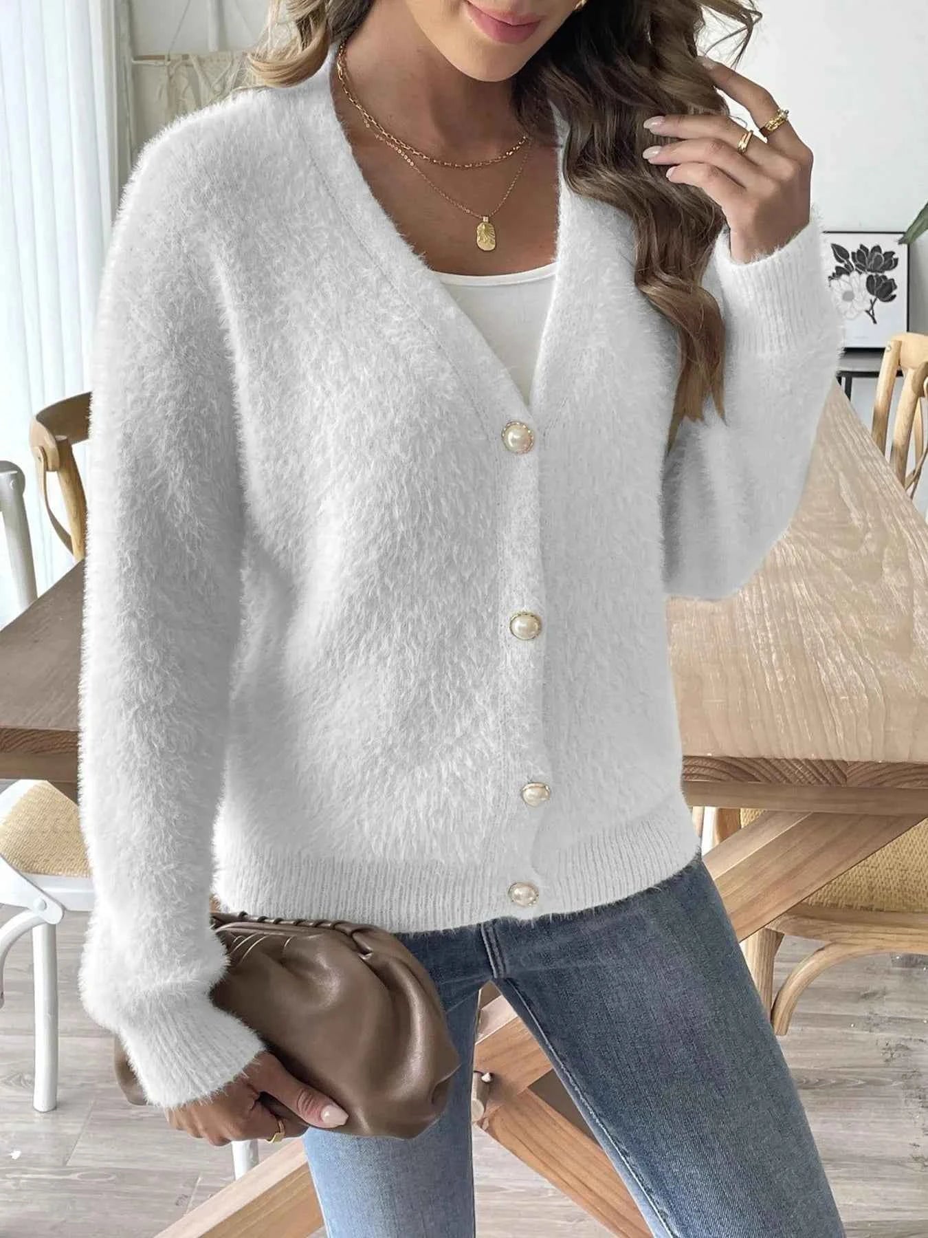 Fuzzy Button-Front Cardigan 819a83325e674940aac31280c568cf69-Max-Origin