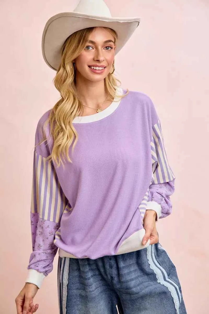 BiBi Mix and Match Sweatshirt with Floral Sleeve Striped 81a5a0bf6b7d4085a6519a6b4f5d692c-Max-Origin