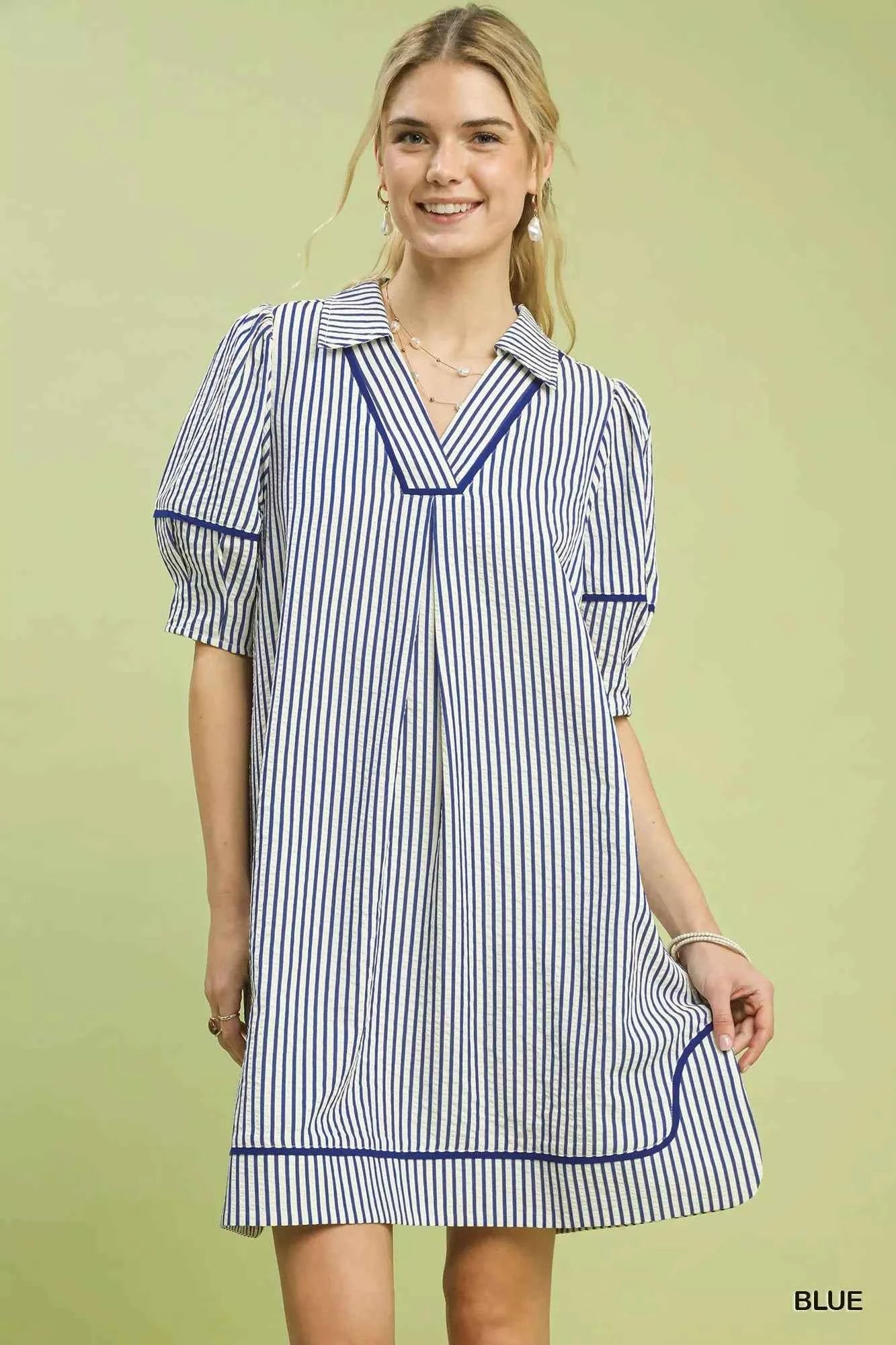 Umgee Stripe Collared Shift Dress BLUE 81a7e62b-284d-41ce-ace9-3514723c10a7-Max-Origin