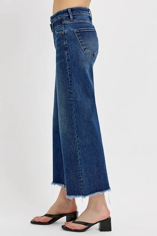 Raw Hem Wide Leg Attached Buckle Jeans 81af2813-88f8-4396-819e-6d7cb0e8c6e5-Max