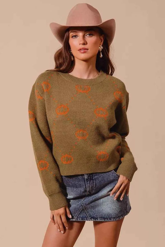 Pumpkin Rhombus Halloween Thanksgiving Sweater OLIVE RUST 81b0ed86-4b1d-41c7-b351-de8e42af9a50-Max-Origin