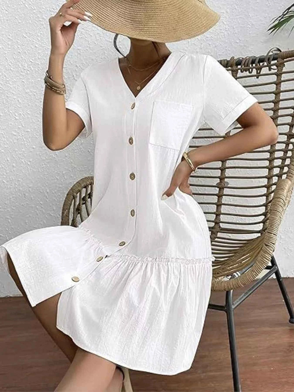 Full Size Button-Front Short Sleeve Tiered Dress Plus Size 81b4b70b420f4fcca23cba66c391ee81-Max-Origin
