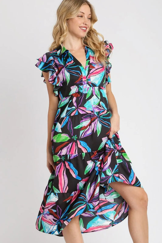 Full Size Leaf Print Double Layered Ruffle Sleeve Tiered Midi Dress Plus Size 81b6a95c-8c8f-43e0-85c2-3a040d3bbbc7-Max