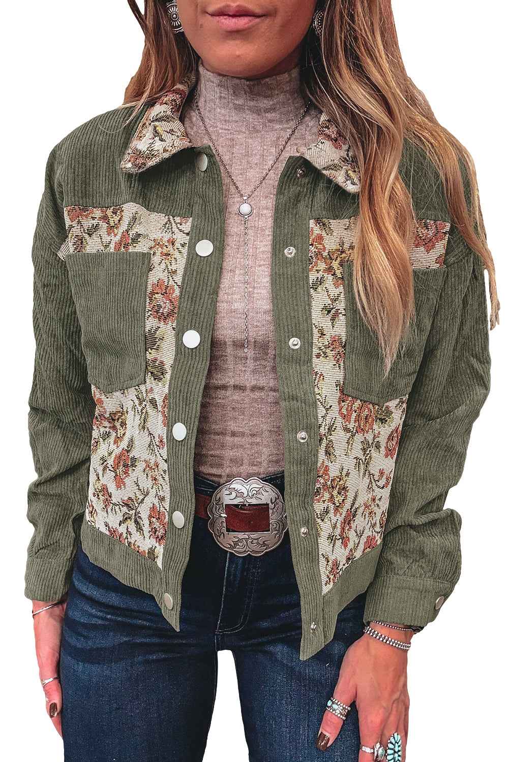 Medium Grey Ribbed Retro Floral Patchwork Jacket 81b9fd620d106165
