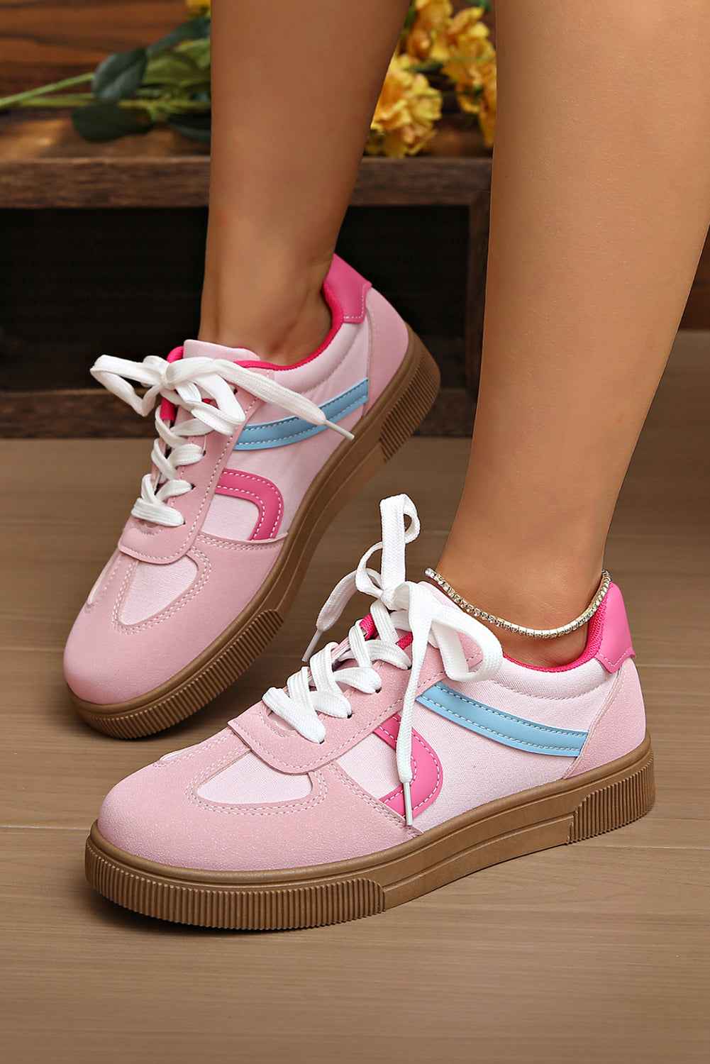 Rose Red Color Block Lace Up Sneakers 81bb122f376cced3