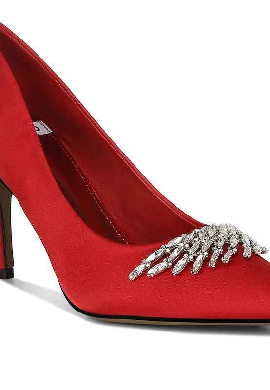 Rhodolia Diamante Brooch Detail Satin Pumps 81c62838-3277-42b8-869a-f73e54fb808b