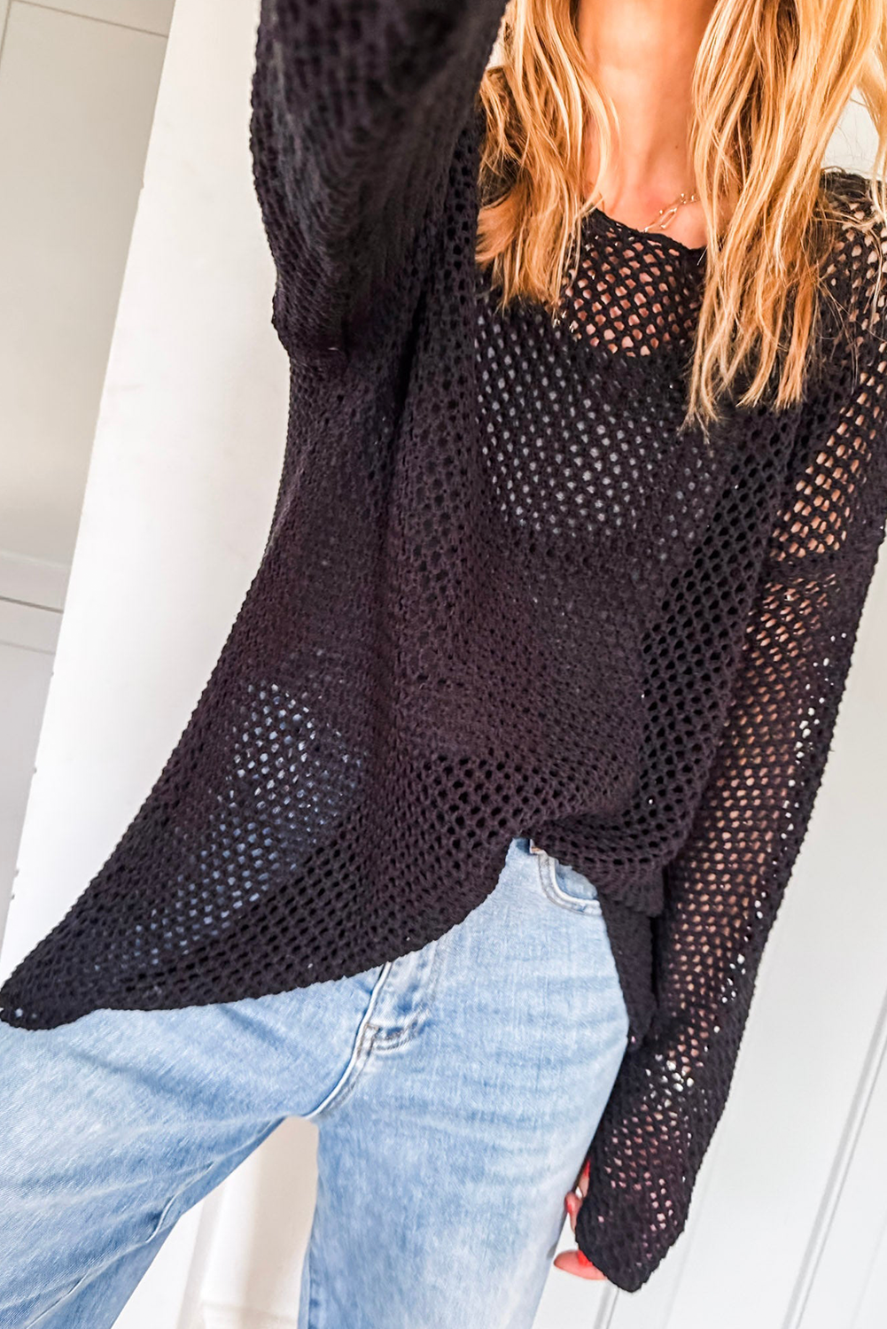 Coral Crochet Hollow-out Knit Sweater 81ca477b76967d87