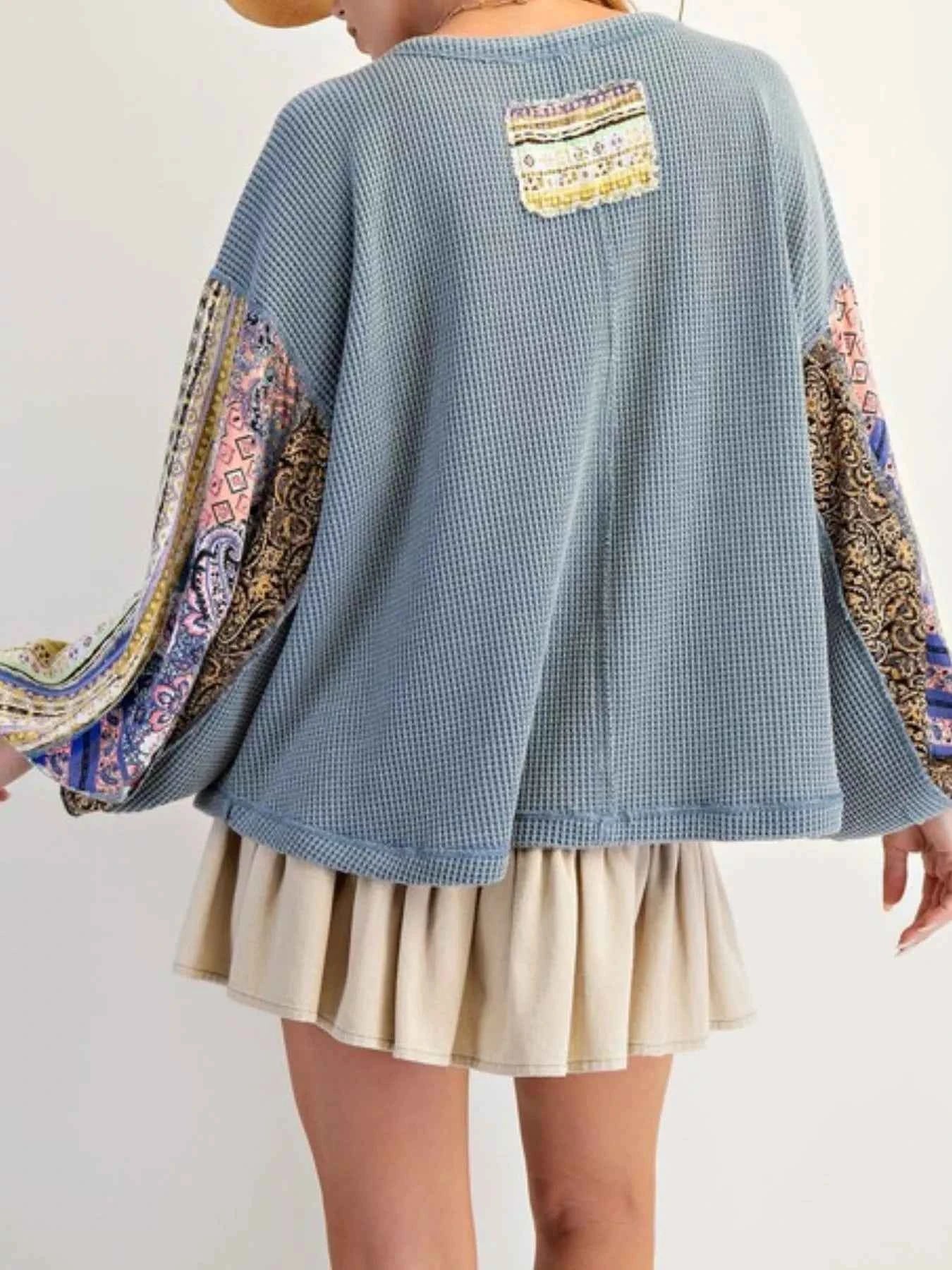 Waffle Knit Round Neck Dropped Shoulder Sweatshirt 81da01a6-eeb8-4631-8873-e9e3de1fb4a1-Max-Origin