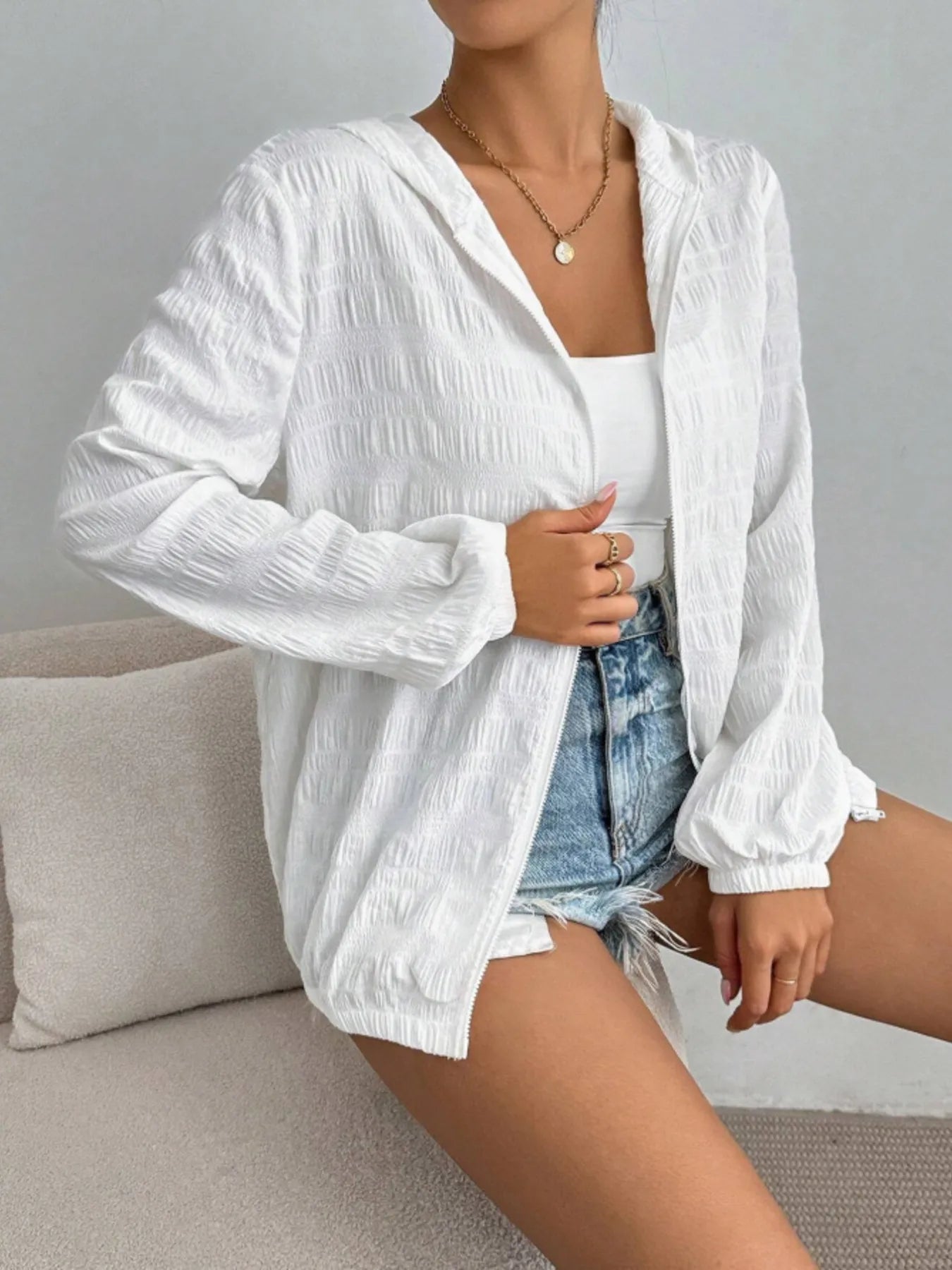 Zip Up Long Sleeve Hooded Outerwear White 81dba83f78874304ab7c6e8859ad60d2-Max-Origin