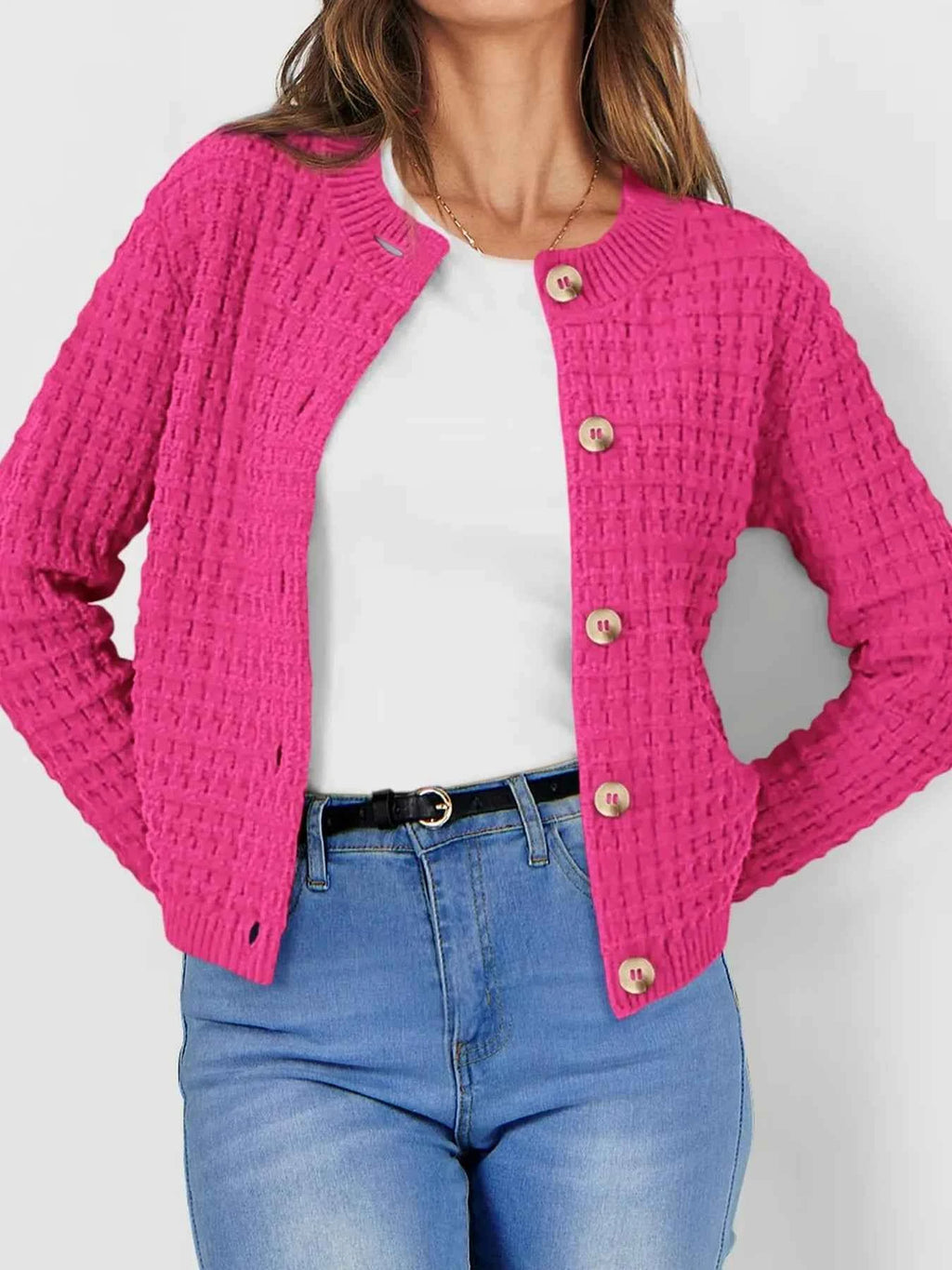 Textured Knit Button-Front Cardigan 81e1fabd3475487fa3668046e6076b0b-Max-Origin