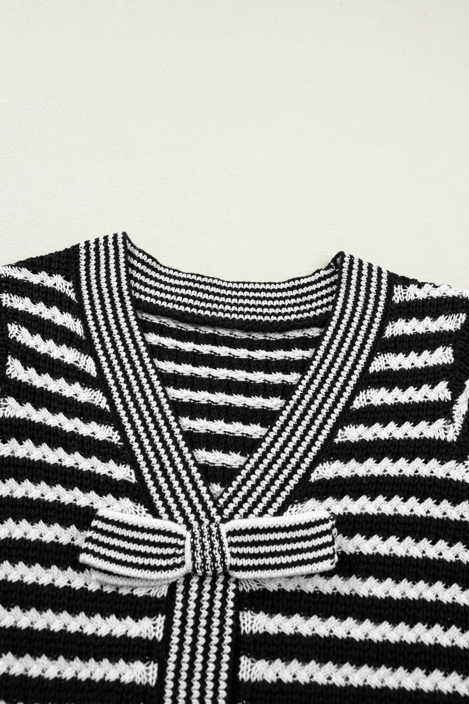 Green Stripe Short Sleeve Knit V Neck Bow Knot Sweater 81e674b326b8f6b0