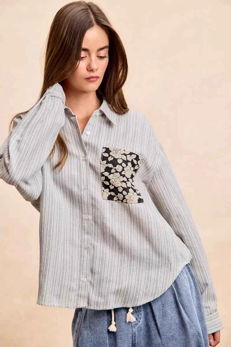 BiBi Flower Jacquard Knit Patch Pocket Stripe Shirt 81ee03ce31d245f3aea253562208d2d2-Max-Origin