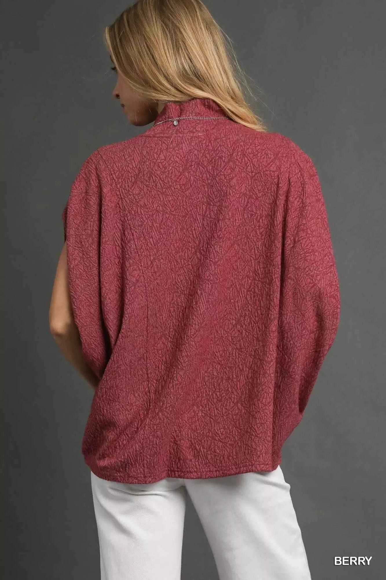 Umgee Textured Mock Neck Relaxed Top 81fb3787-a2de-4307-800a-35cc08016da4-Max-Origin