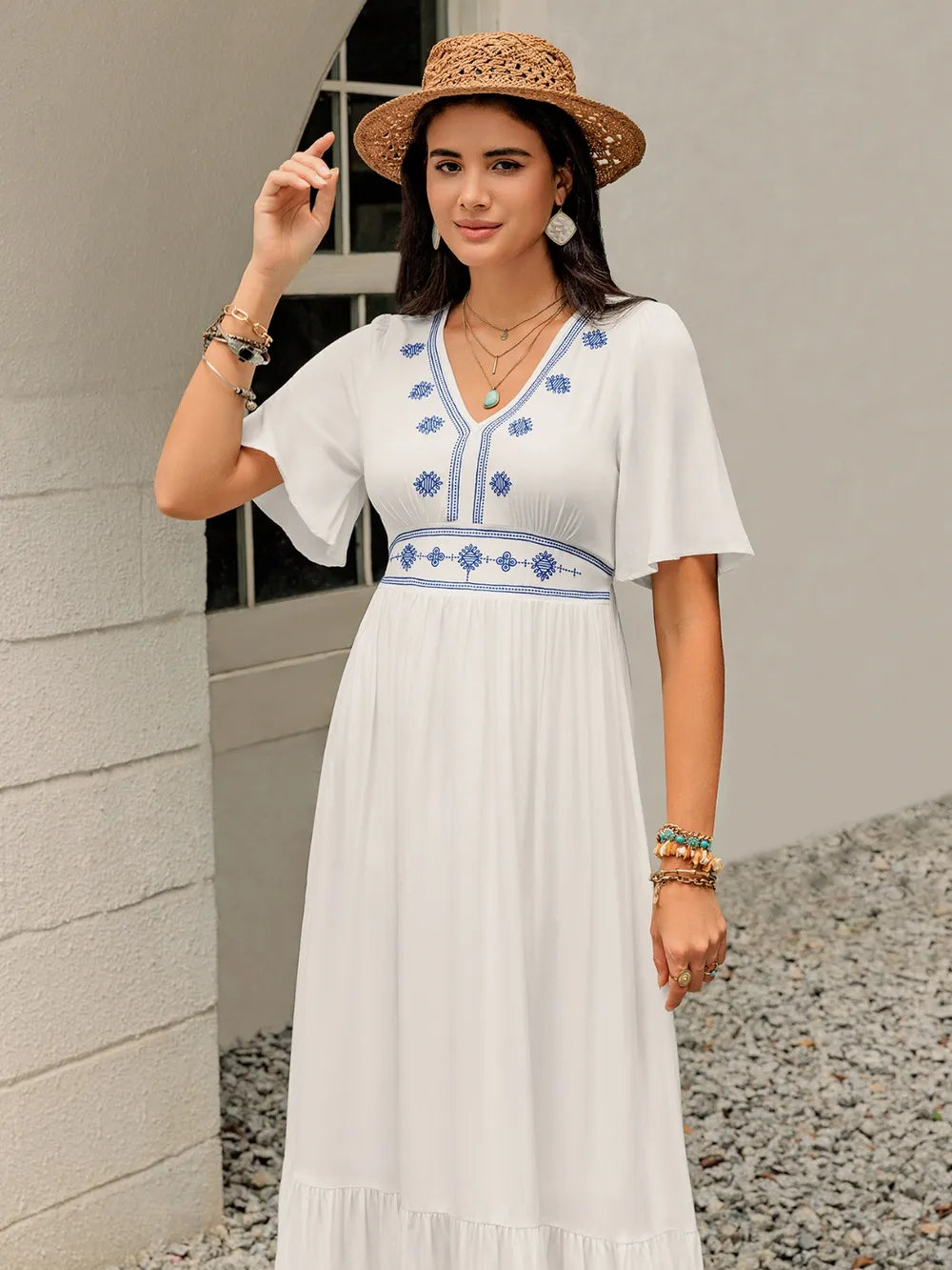 Ruffled Hem V-Neck Flutter Sleeve Dress 81ffe0b4-ab5c-442a-9692-15060760dfaa-Max