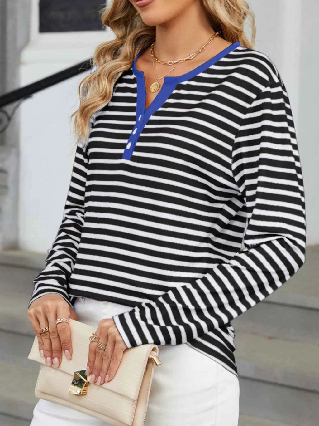Striped Long Sleeve Henley T-Shirt 81ffe921-2424-4e20-b54a-7dc7931465d6-Max-Origin