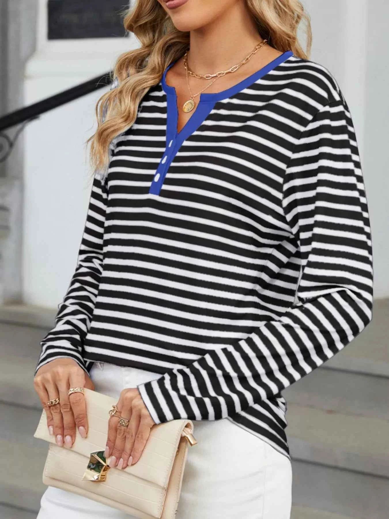 Striped Long Sleeve Henley T-Shirt 81ffe921-2424-4e20-b54a-7dc7931465d6-Max-Origin