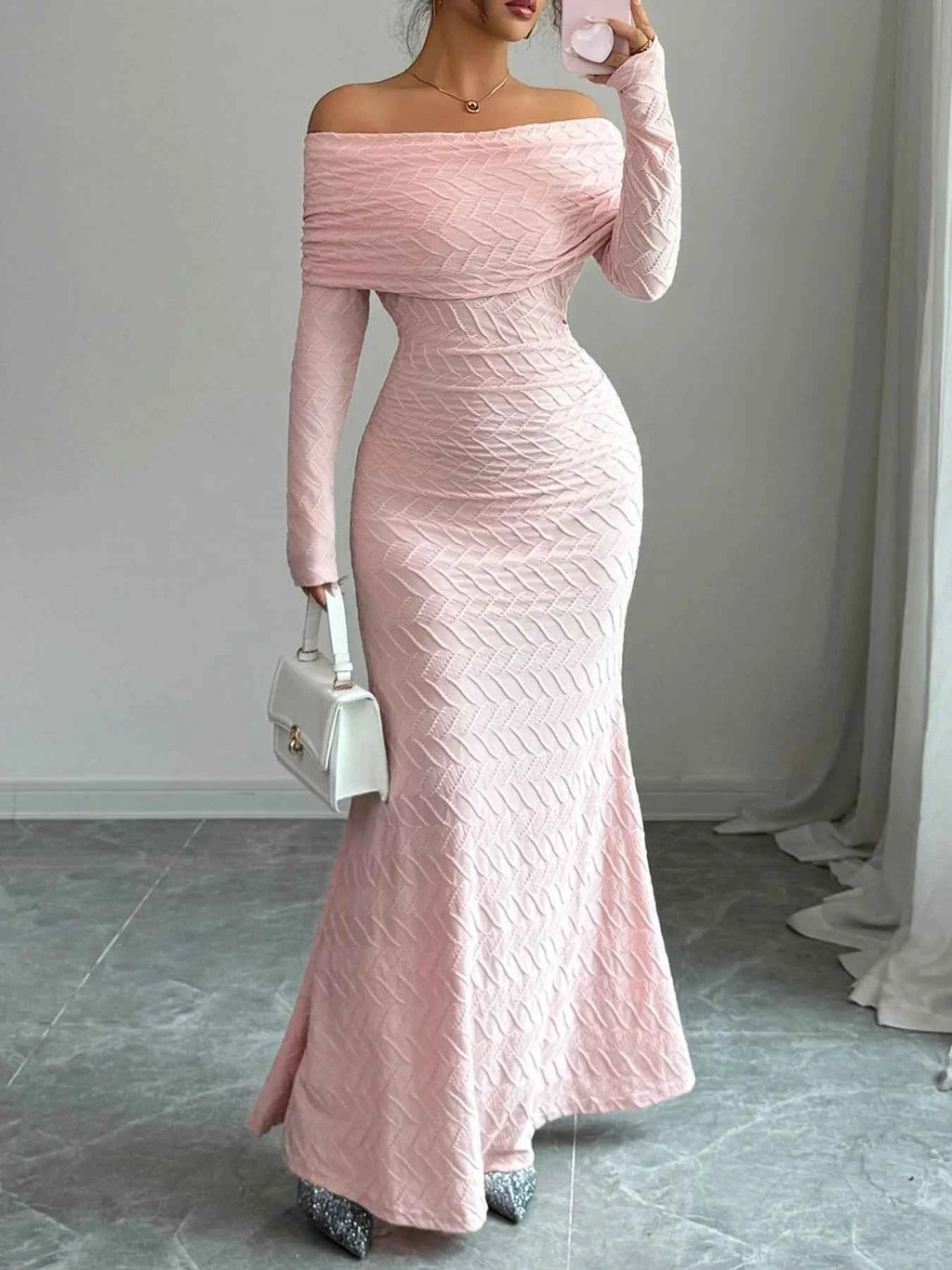 Off Shoulder Mermaid Maxi Dress 8204e286-64da-4a5a-ba53-ff92248b5ad5-Max-Origin