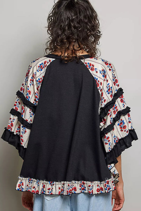 Round Neck Half Sleeve Contrast Floral Lace Oversized Knit Top 8205707b-691a-4648-9e86-141148617d98-Max-Origin