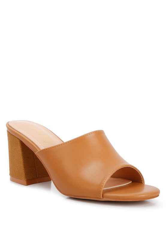ADDIE Block Heel Slip On Sandals Tan 8209a9d5-39e2-4a06-a40e-fb2bd139341a