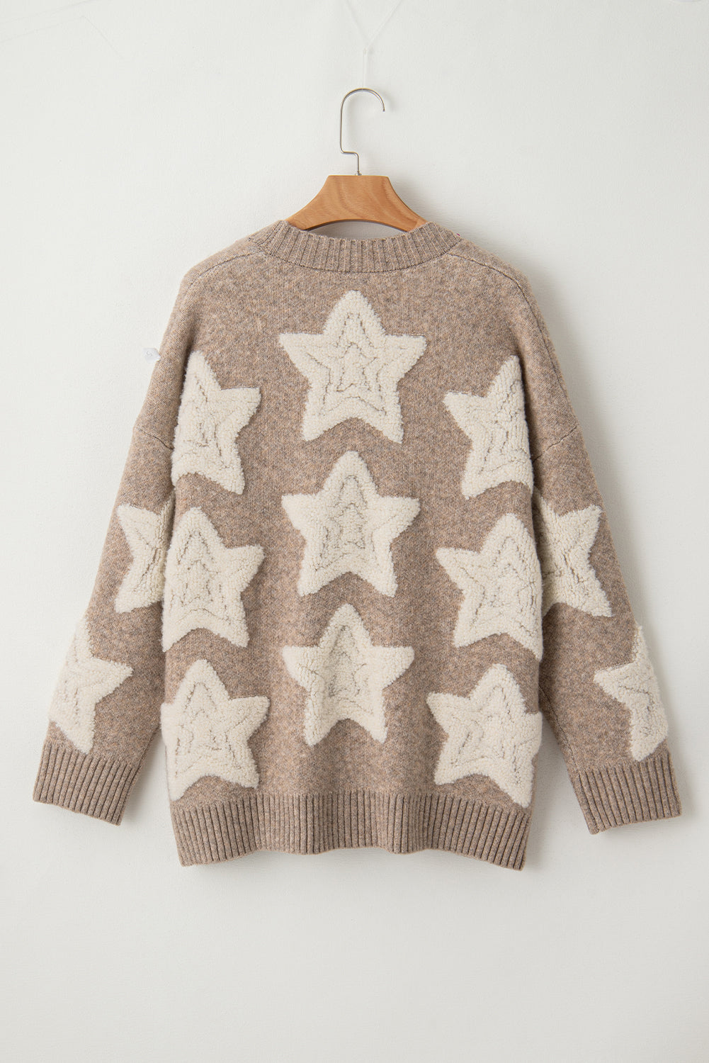 Khaki Star Pattern Pockets Button Front Cardigan 820a25e51413522f