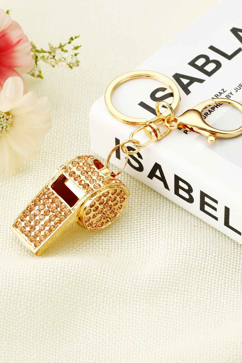 Gold Rhinestone Whistle Pendant Alloy Keychain Gold ONE SIZE 100%Alloy 820aa20d78869ff6