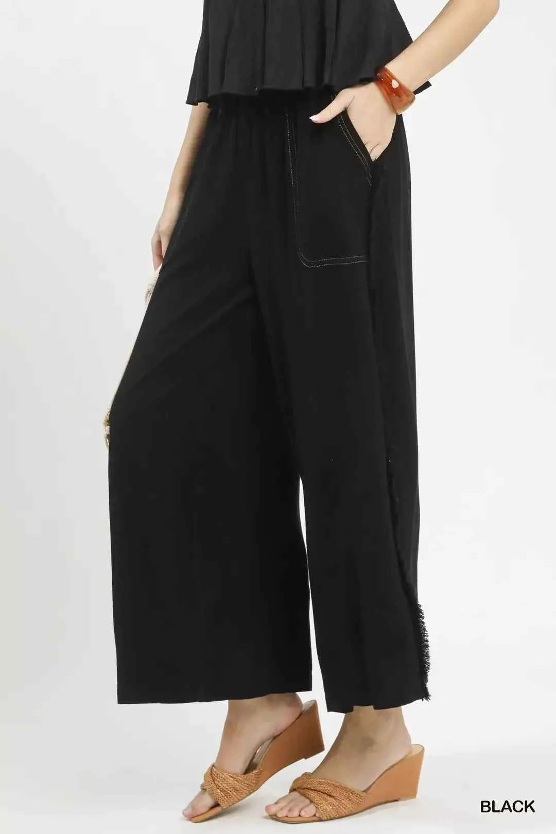 Linen Frayed Side Pocket Wide Leg Pants 8215d57e-a0d3-4163-928e-5e6a5e9d8e88-Max-Origin