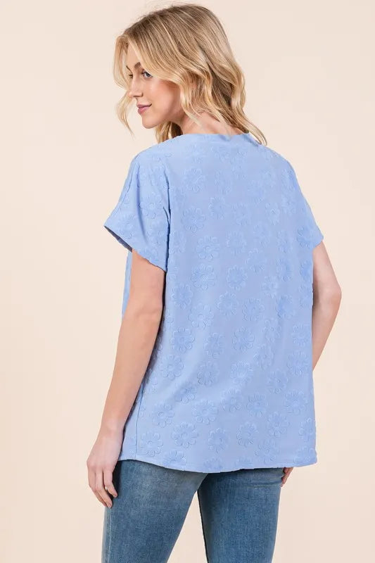 Textured Floral Pattern Short Sleeve T-Shirt - Made in USA 8221baca-be2a-4bb6-b725-754cfd4e9adc-Max