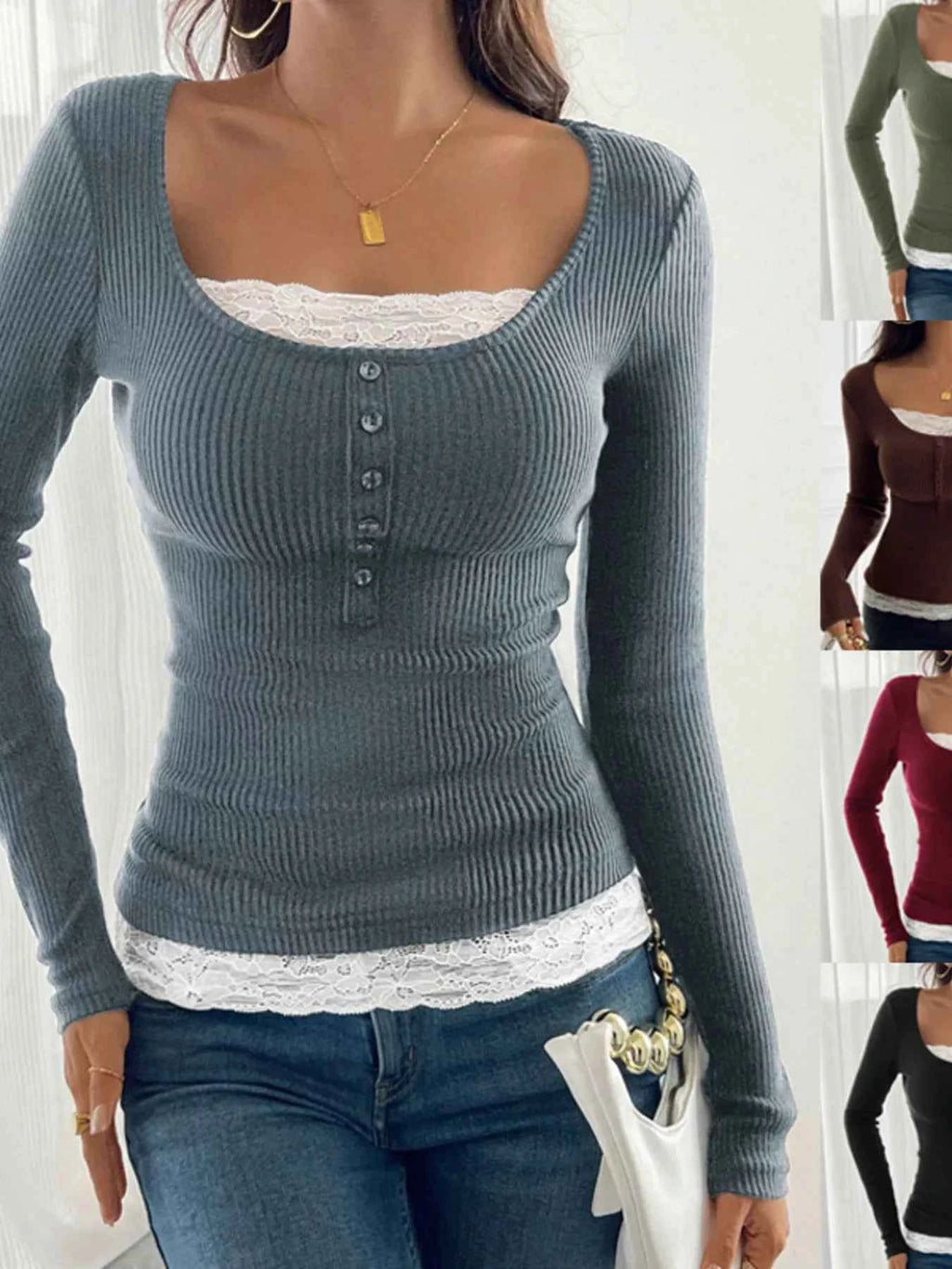 Lace Detail Long Sleeve Ribbed Top 8223f5d372e44e3b9406311d9f7870d6-Max-Origin