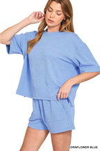 Zenana Raised Rib Short Sleeve Tee and Drawstring Shorts Set 82240ef1-331d-424d-83df-303369868830-Max-Origin