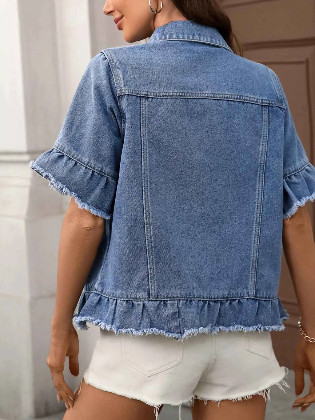 Raw Hem Button Up Denim Jacket 8225360a4bc54b178c38e40833a3e6b8-Max-Origin