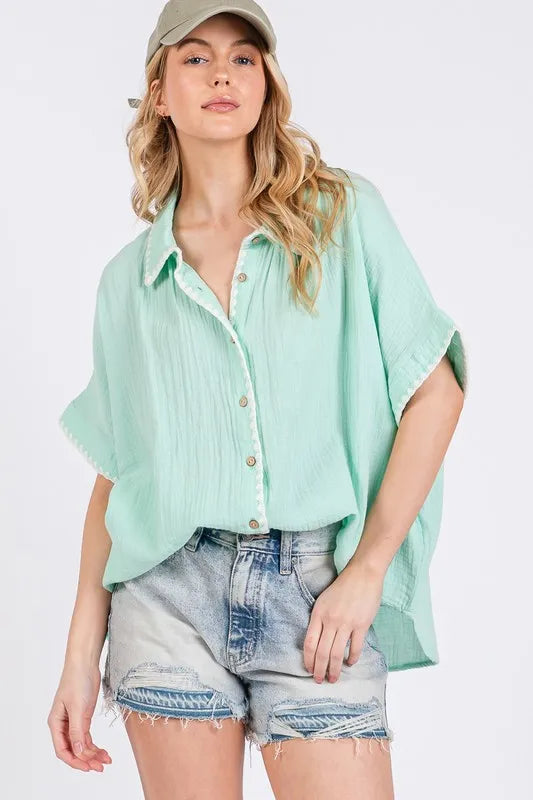 SAGE+FIG Boho Contrast Zigzag Trim Gauze Button-Up Shirt 82278766-8394-4607-82ba-8cd654a5a603-Max