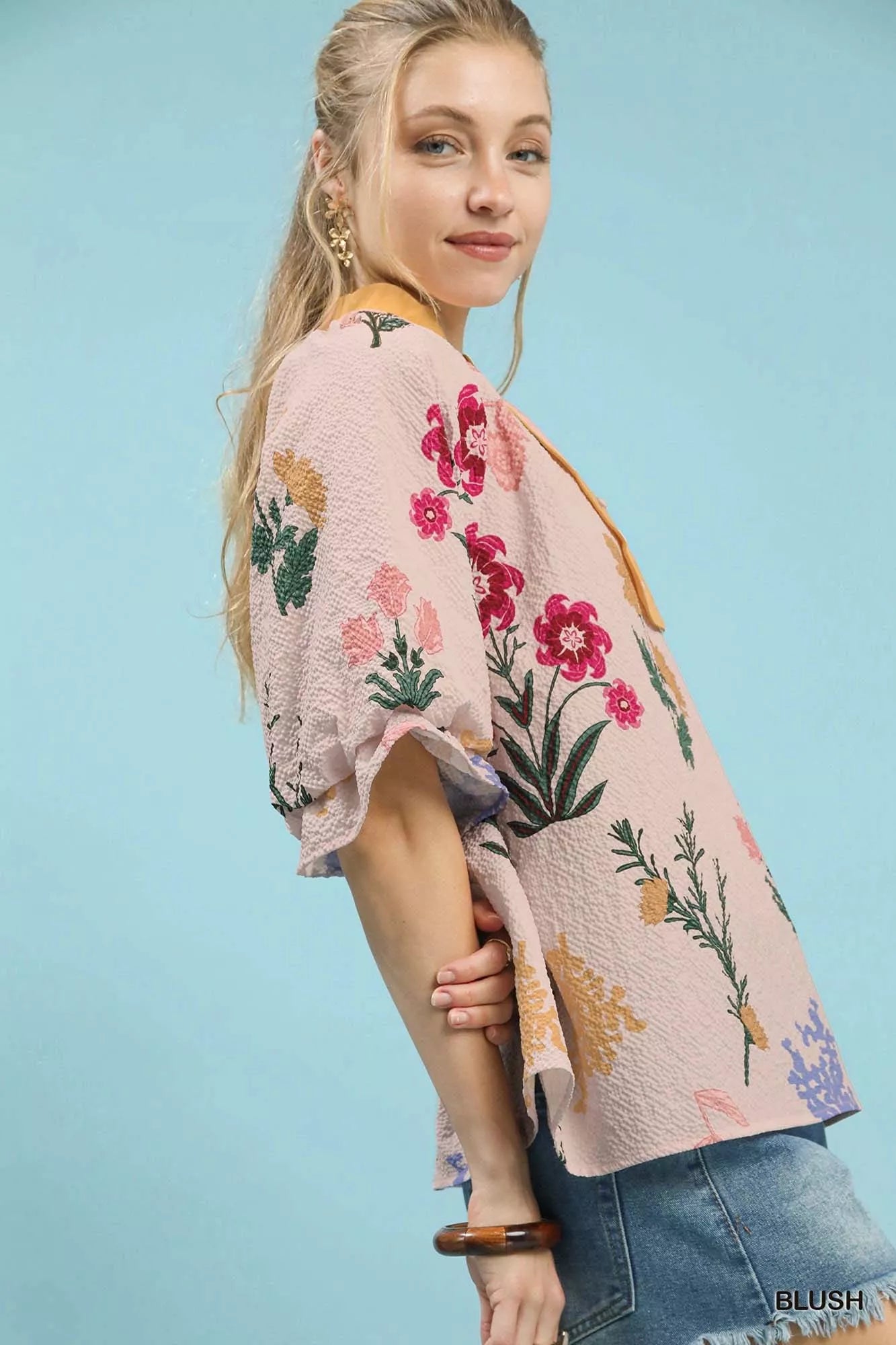 Umgee Floral Puff Sleeve Blouse with Scallop Trim Collar 822bc2ae-64e0-4c55-9520-1b7ccac40ae0-Max-Origin