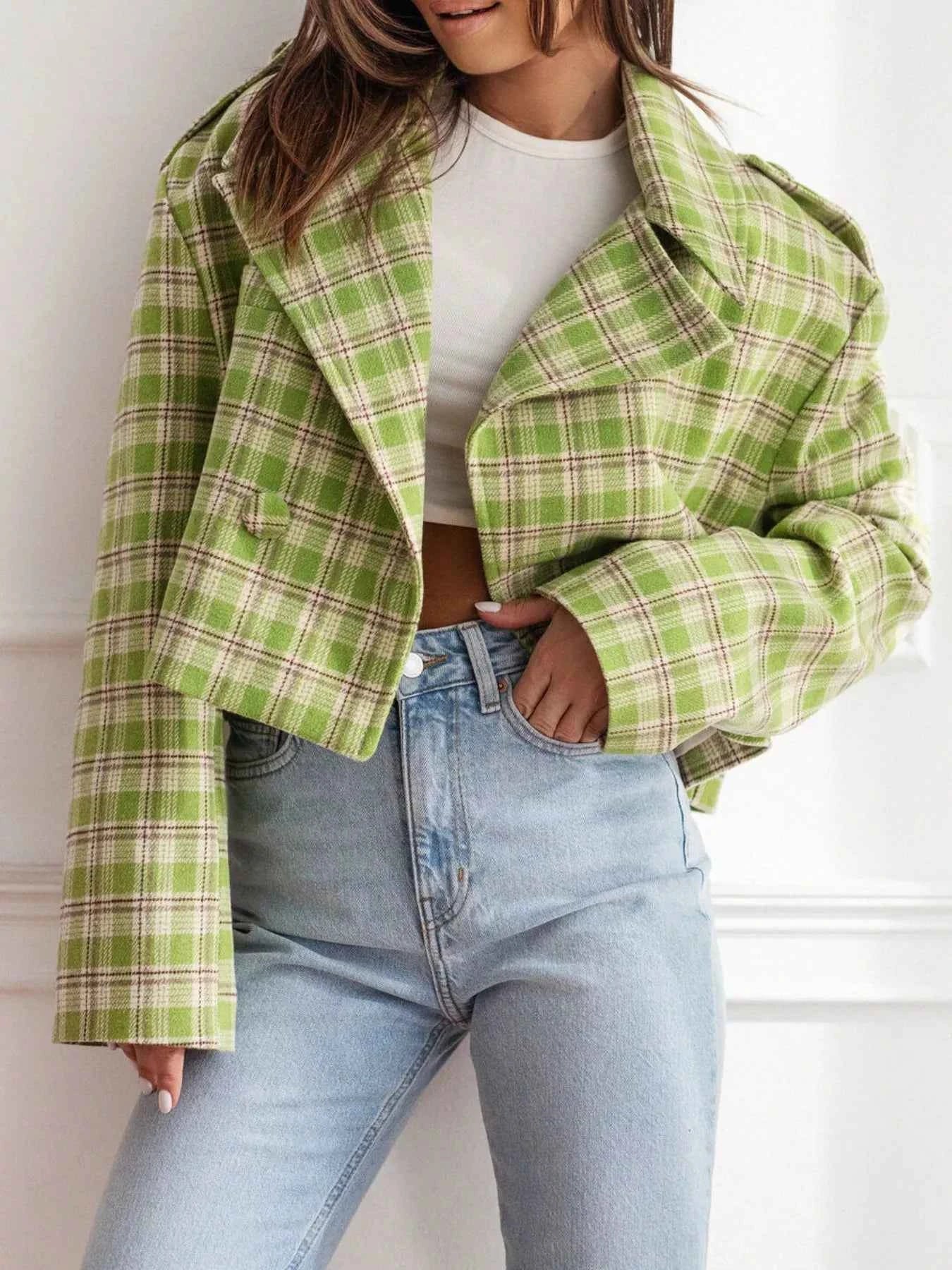 Plaid Lapel Collar Cropped Outerwear 8232ca68-6c94-4946-8002-be7141be4e0c-Max-Origin