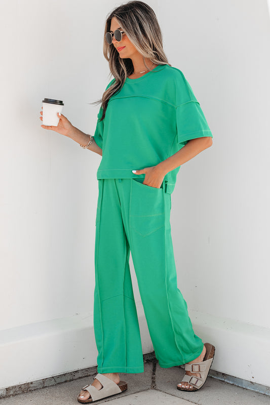 Mint Green Drop Shoulder Boxy Tee and Barrel Pants Set 82355442d41cd2d3