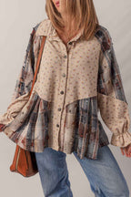 Ashleigh Blue Floral Plaid Patchwork Waffle Distressed Jacket Ashleigh Blue 100%Polyester 823a4e9916cd6726