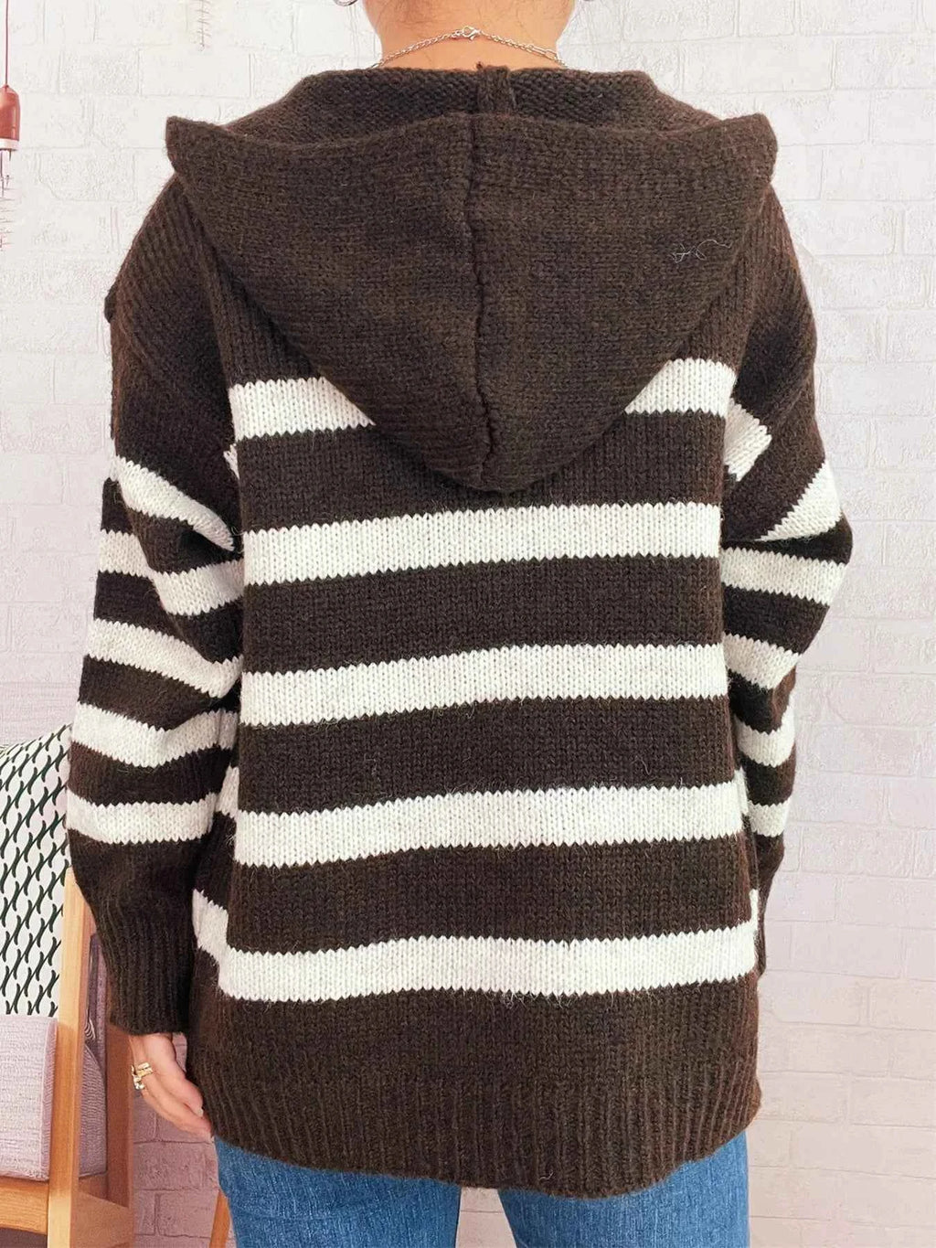 Striped Button-Up Hooded Cardigan 8241220def9643cebe6a536b89be51bc-Max-Origin